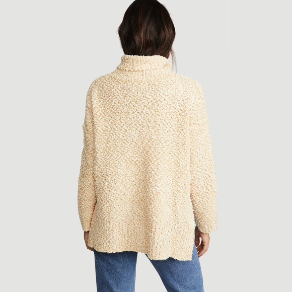 Mink Pink Cream Cowl Neck Hi Lo Hem Chunky Popcorn Knit Sweater Honey Sz XS - Picture 6 of 9